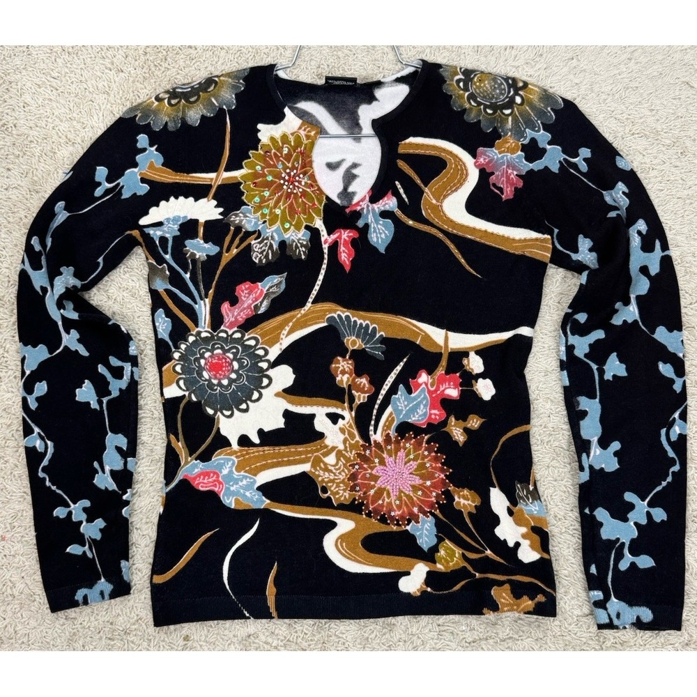 Cabo Women's Stunning Art To Wear Beaded Pullover Sweater‎ Keyhole Neck Size M
